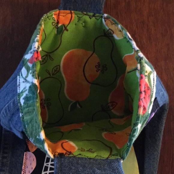 Freida Kahlo Upcycled Denim bamboo handles purse - Picture 7 of 8